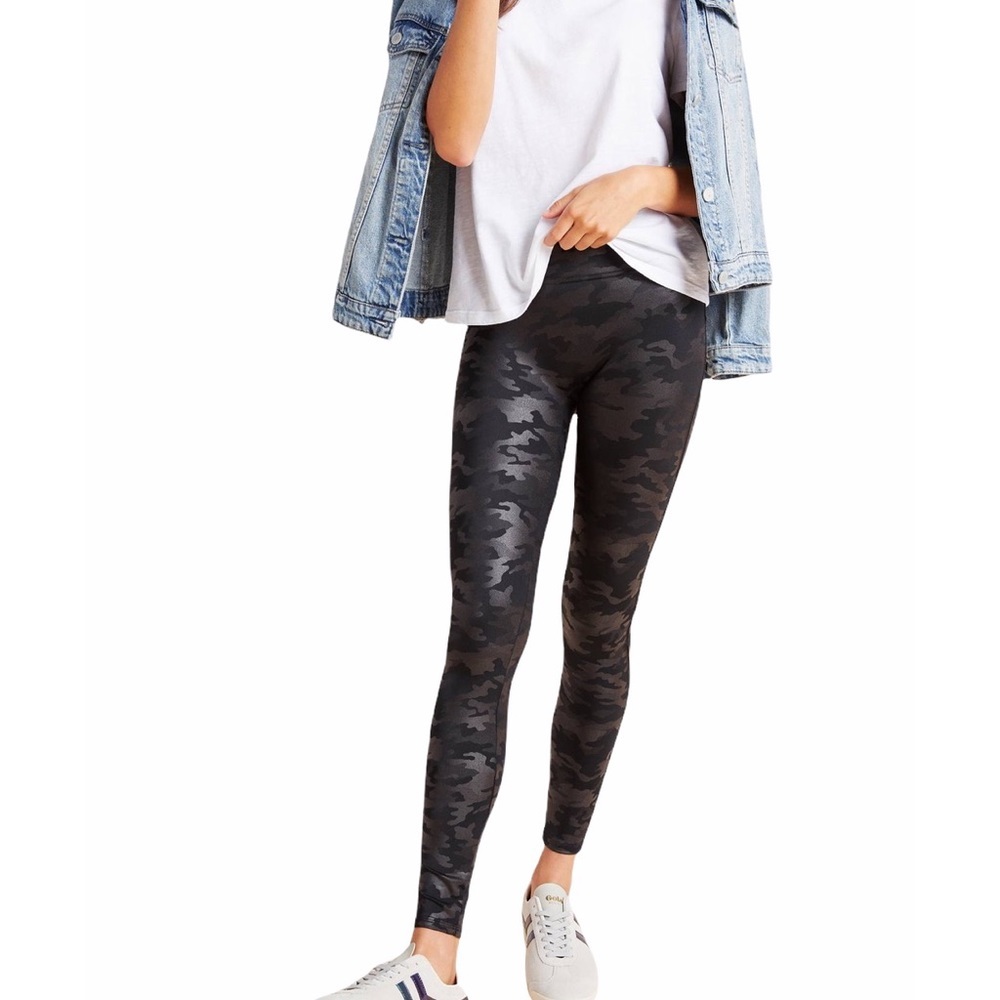 Spanx Faux Leather Matte Black Camo Leggings